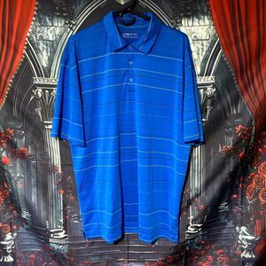 Nike Dri-Fit Polo Shirt Men's L Blue Golf Striped Sports Performance Outdoor